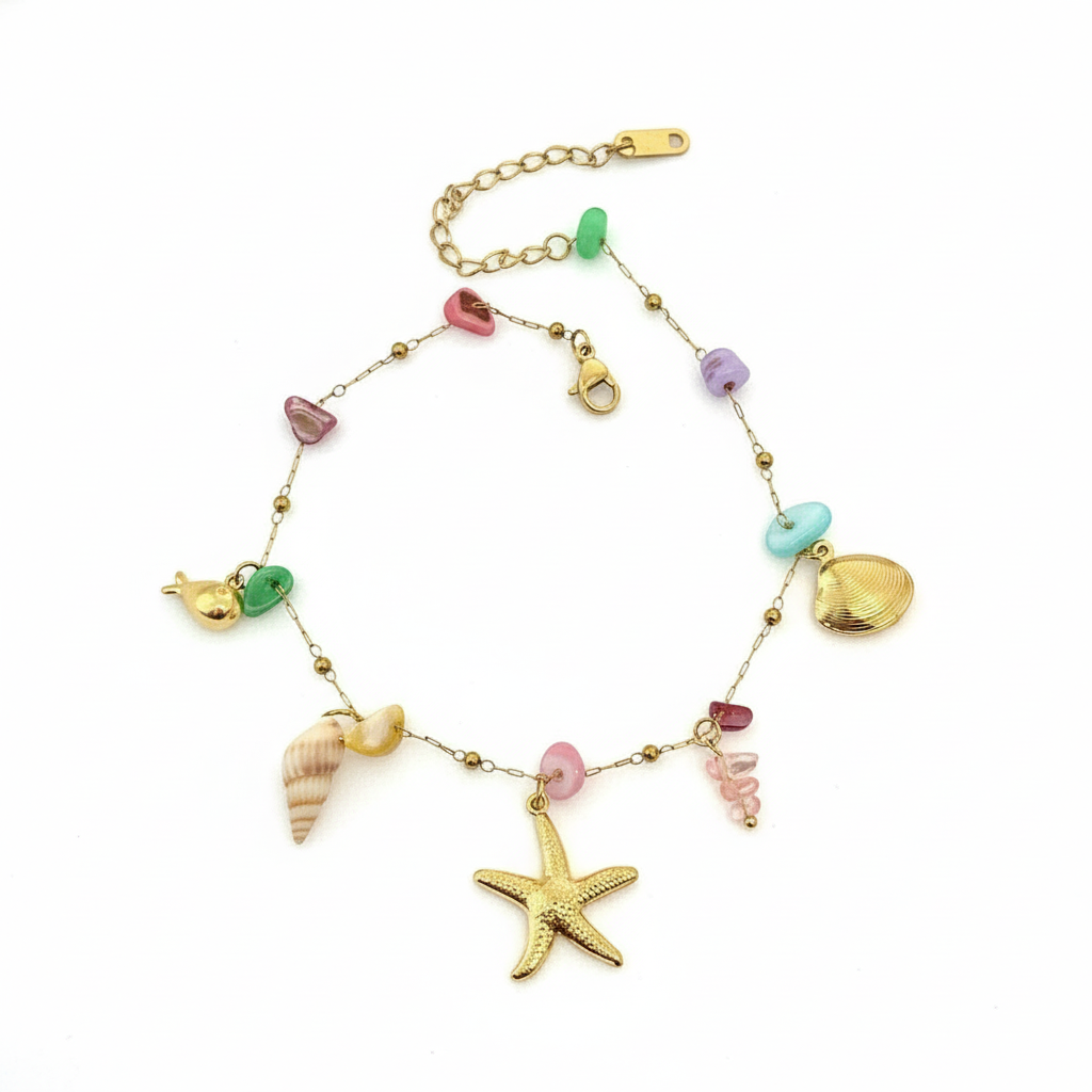 Beach charm bracelet on white background