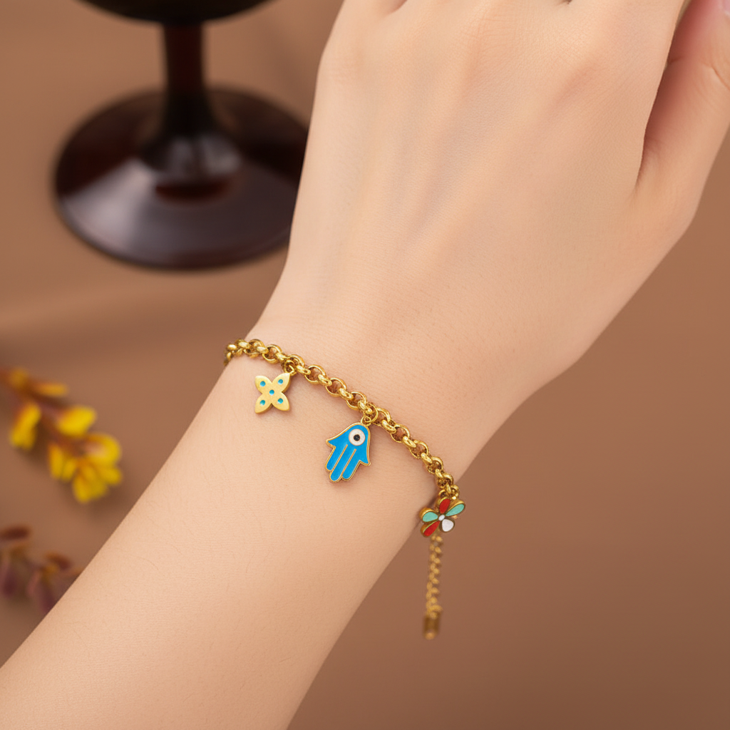 Colorful charm bracelet on hand