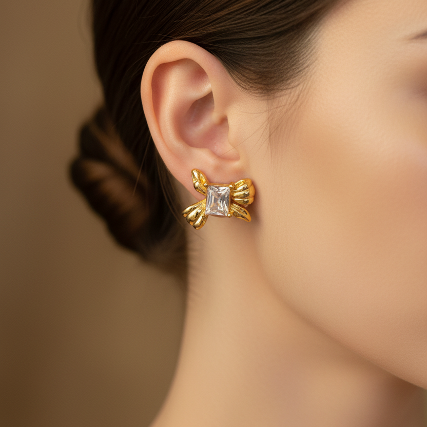 Crystal Bow Studs Being Worn