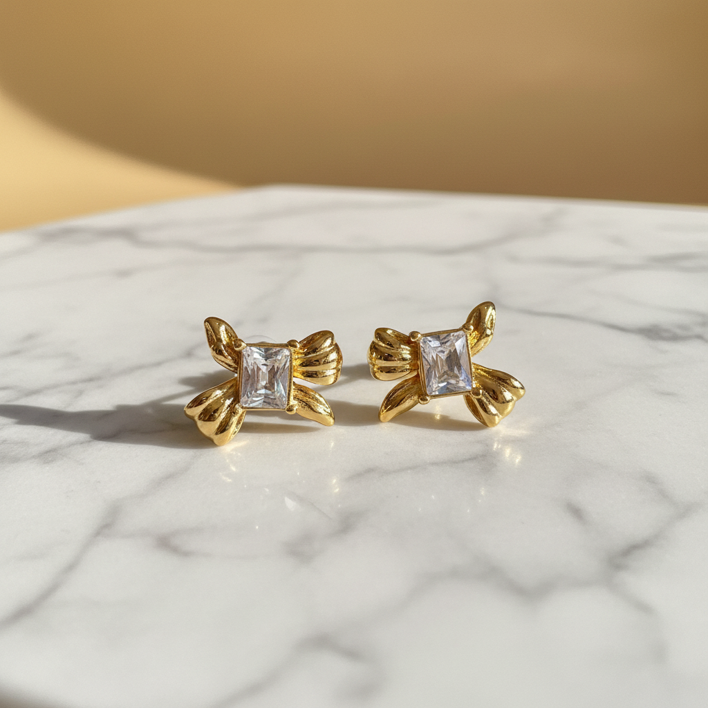 Crystal Bow Studs Clean Product Shot