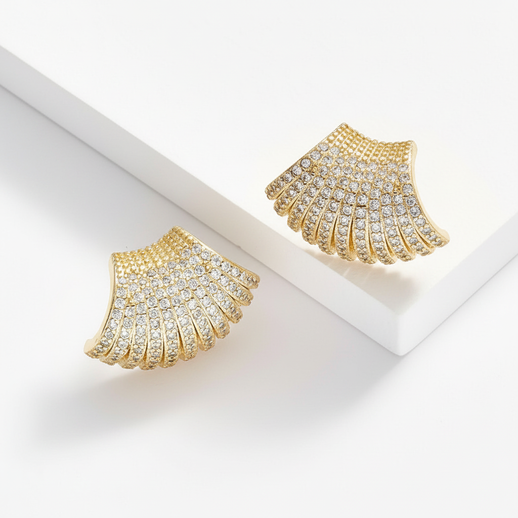 Crystal fan stud earrings product photo