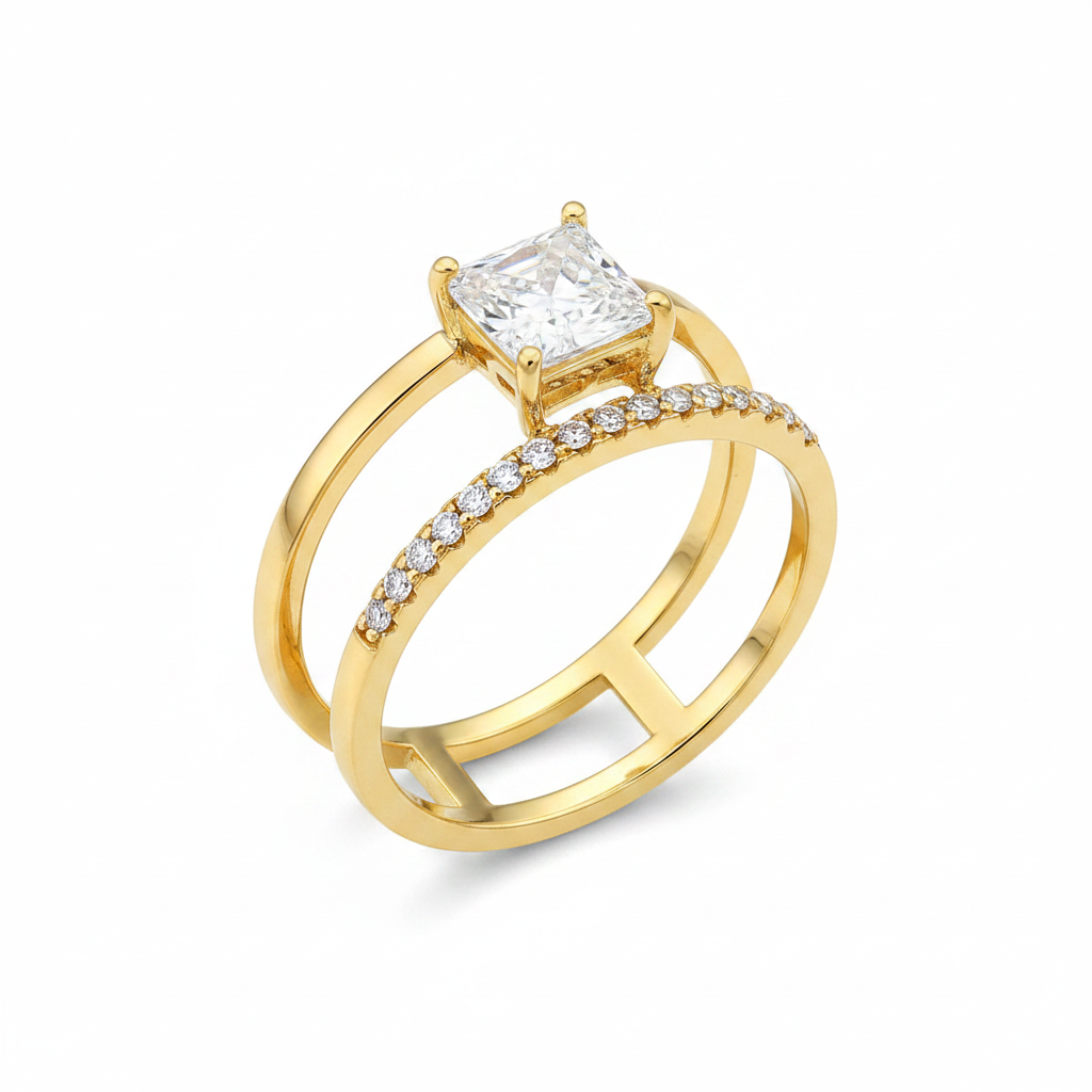 Double Band Princess Cut Ring