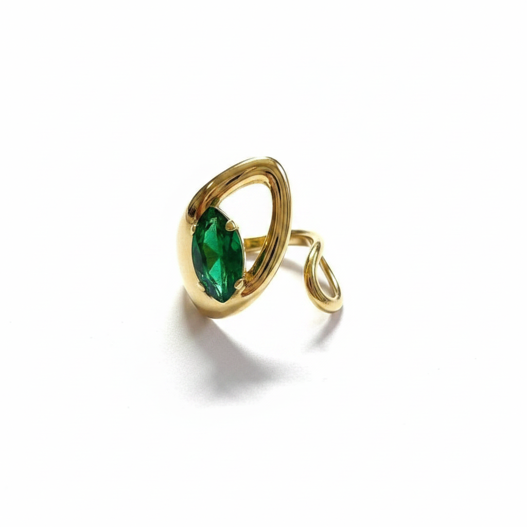 Emerald Teardrop Frame Ring – White Background