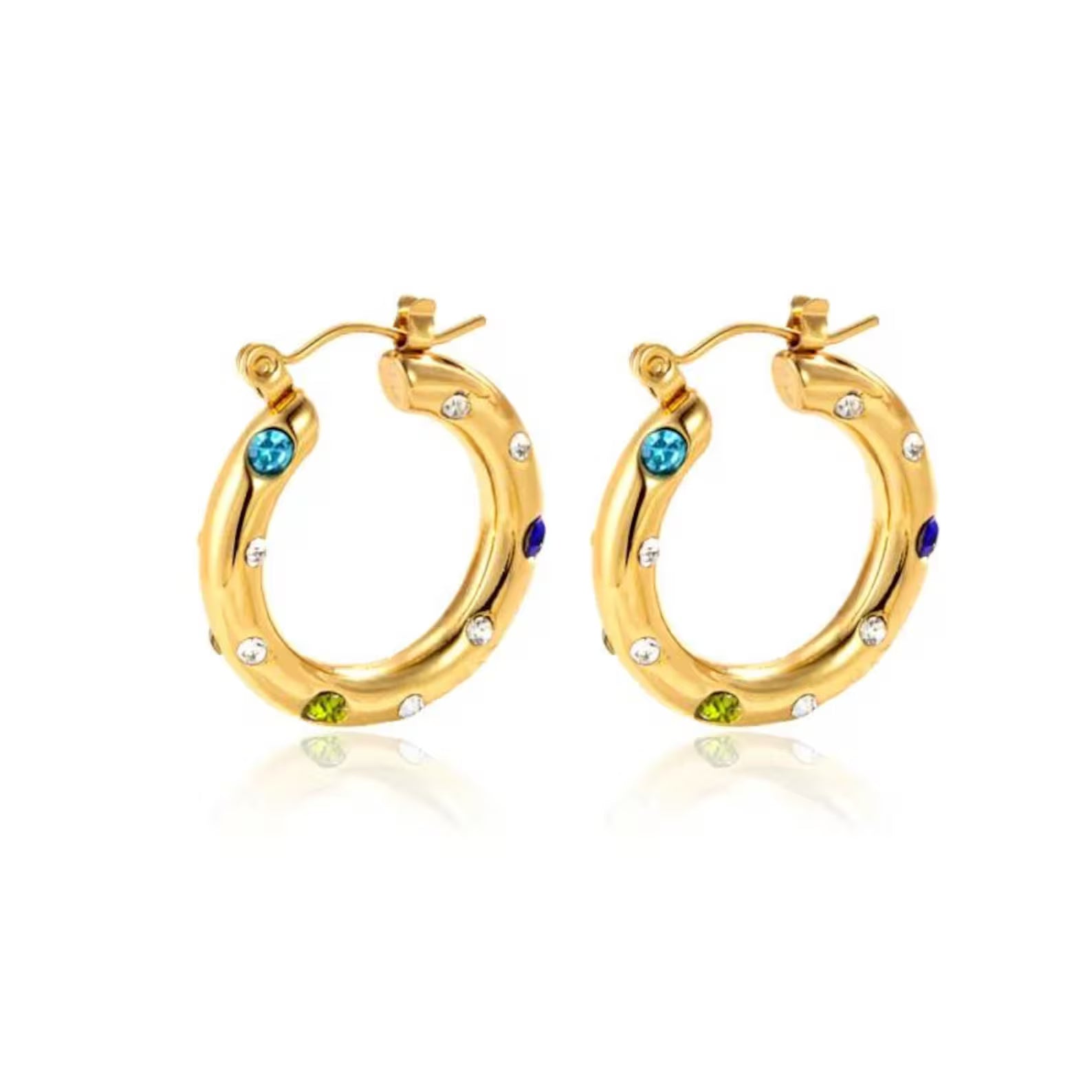 Gold Multi-Crystal Chunky Hoops