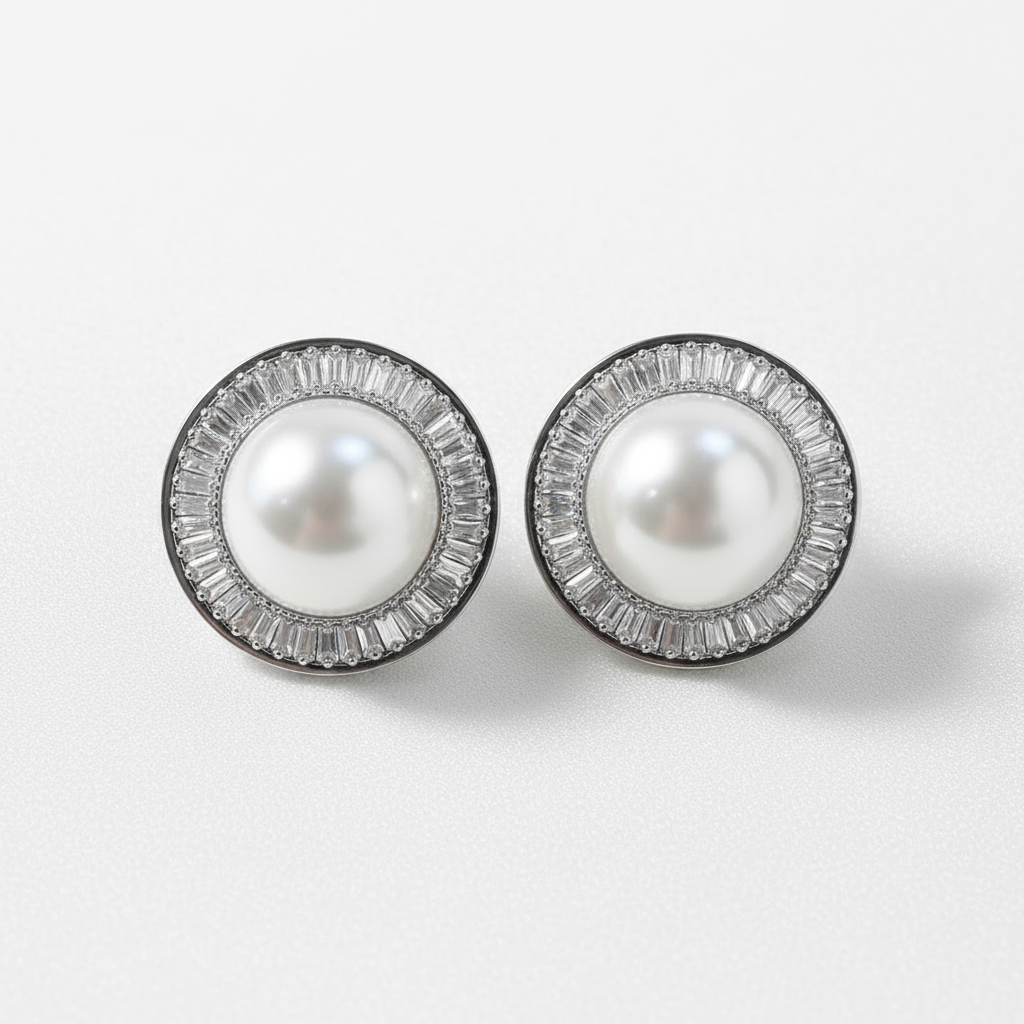 Lumière Pearl Halo Earrings Silver
