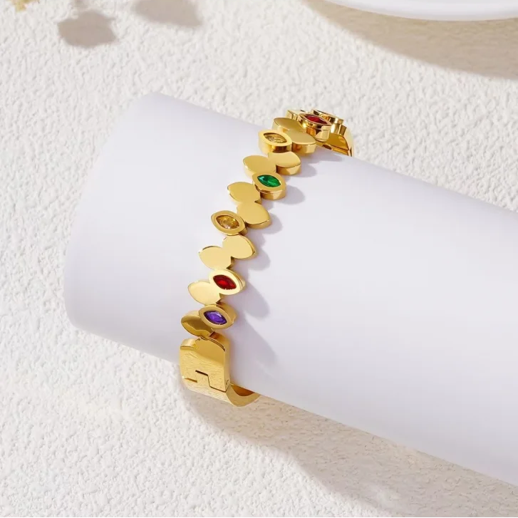 Gold Bangle with Colorful Stones