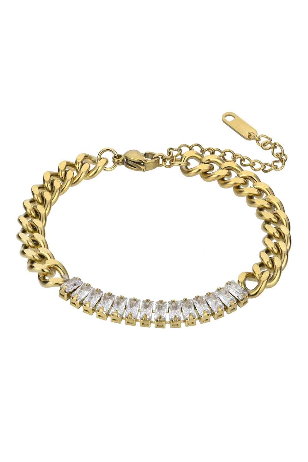 Baguette Crystal Mixed-Chain Bracelet in Gold