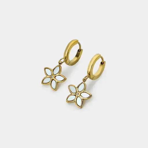 Mother of Pearl Flower Charm Huggie Earrings