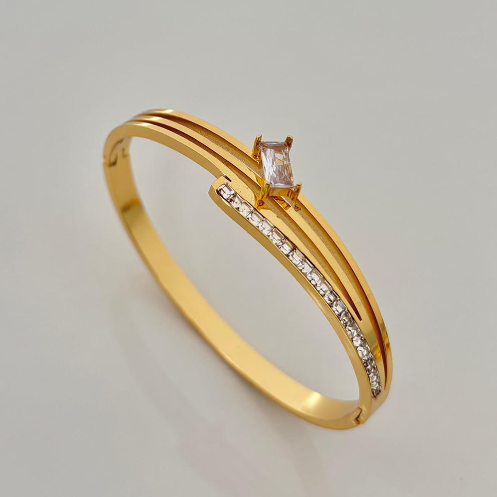 Crystal Solitaire Triple-Band Bangle