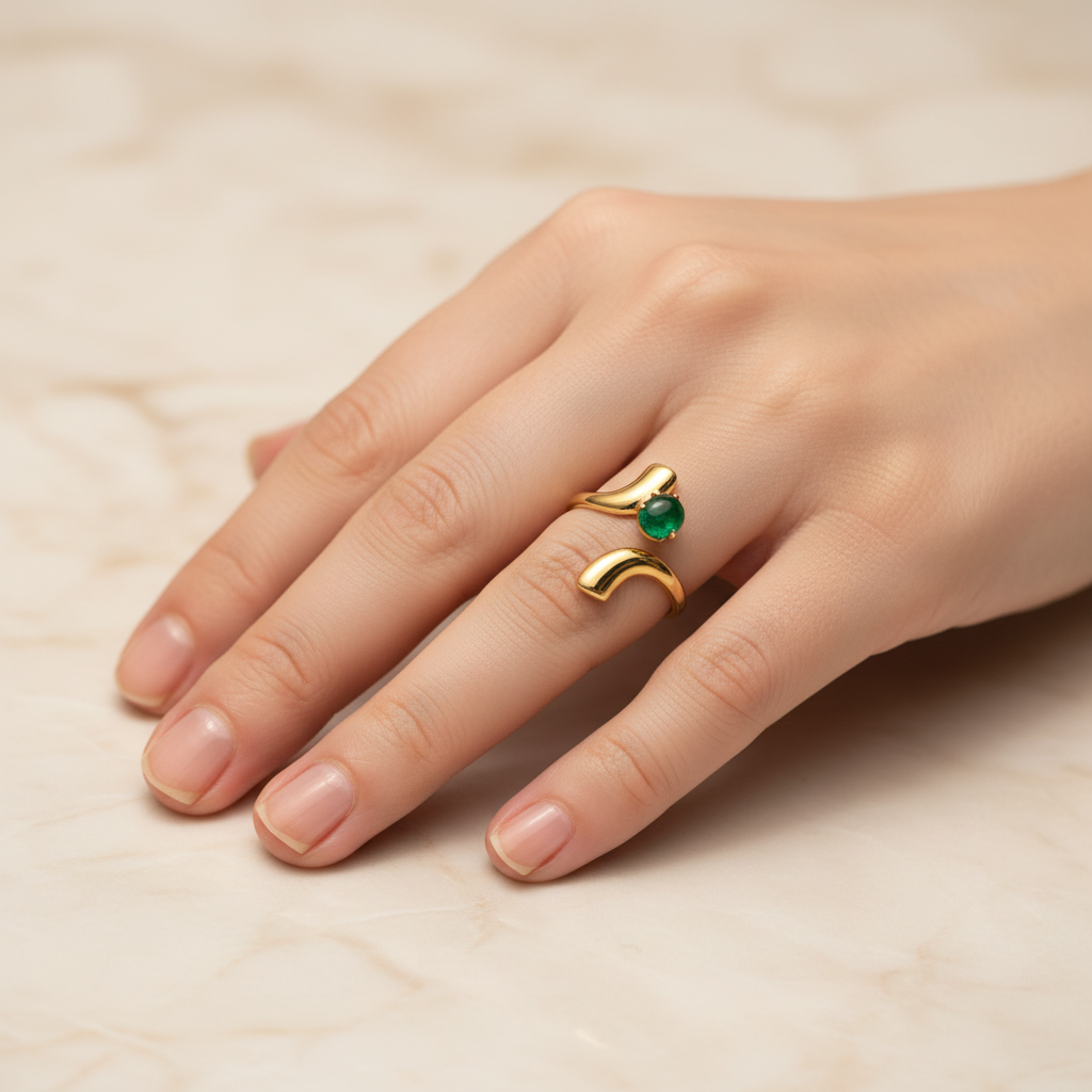 Emerald Wave Bypass Ring Adjustable