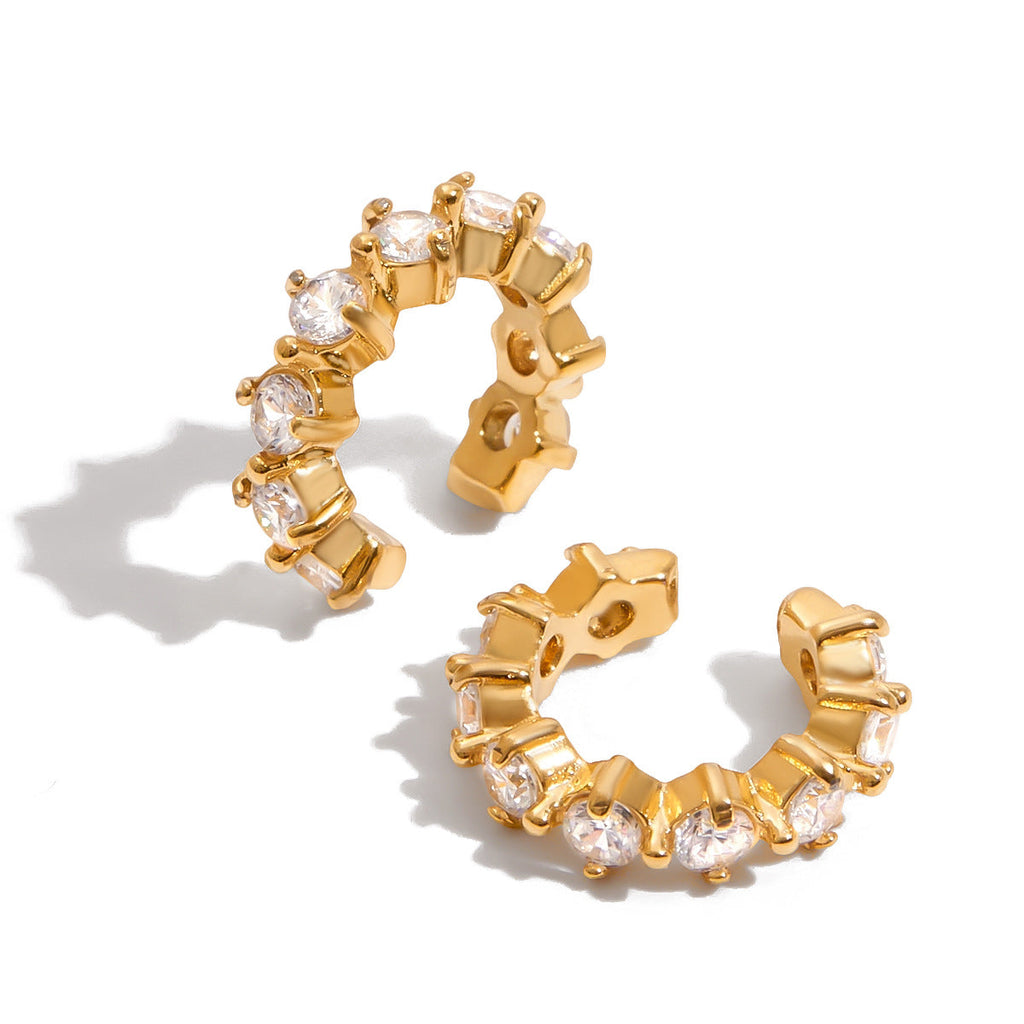 Prong-Set Crystal Gold C-Hoop Ear Cuffs