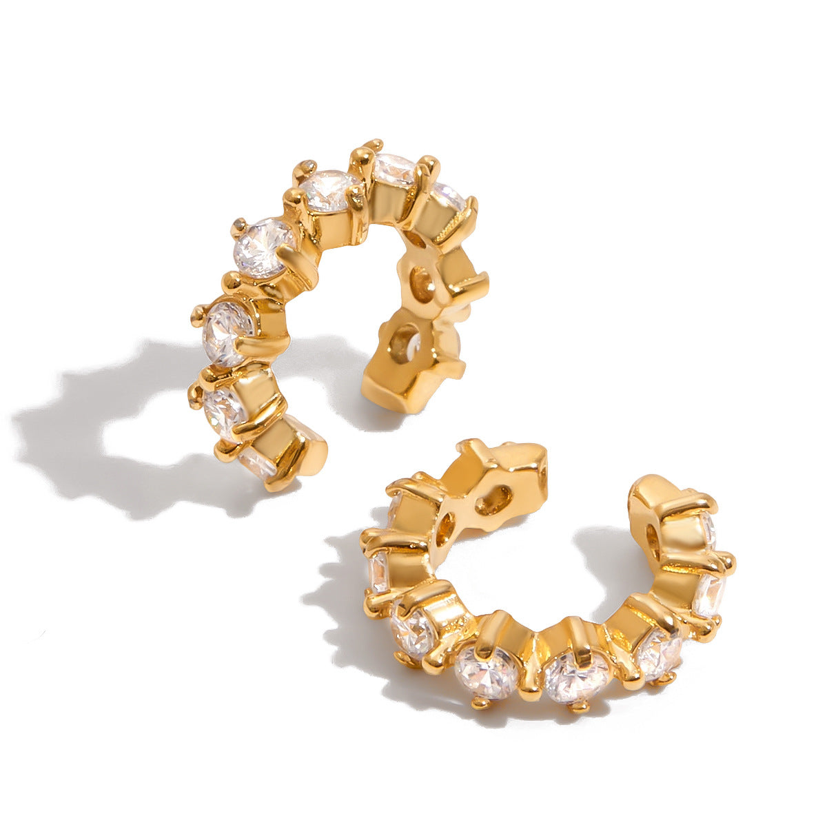 Prong-Set Crystal Gold C-Hoop Ear Cuffs