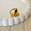 Emerald Oval Sculptural Wrap Ring Adjustable