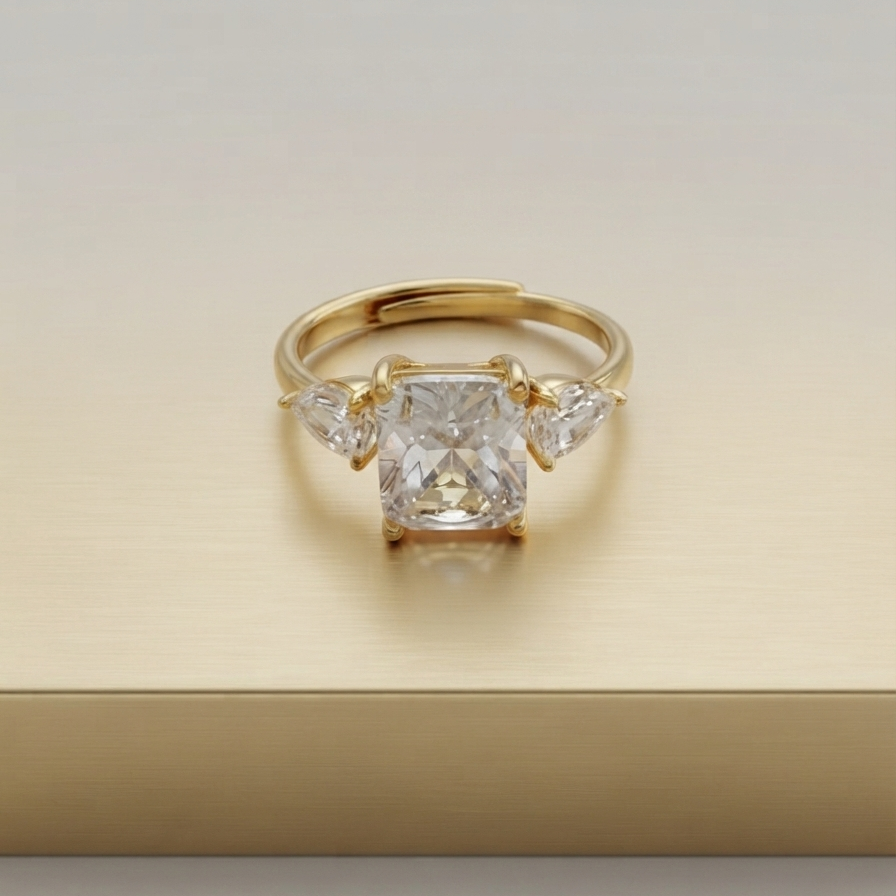 Cushion Cut Trillion Three-Stone Ring