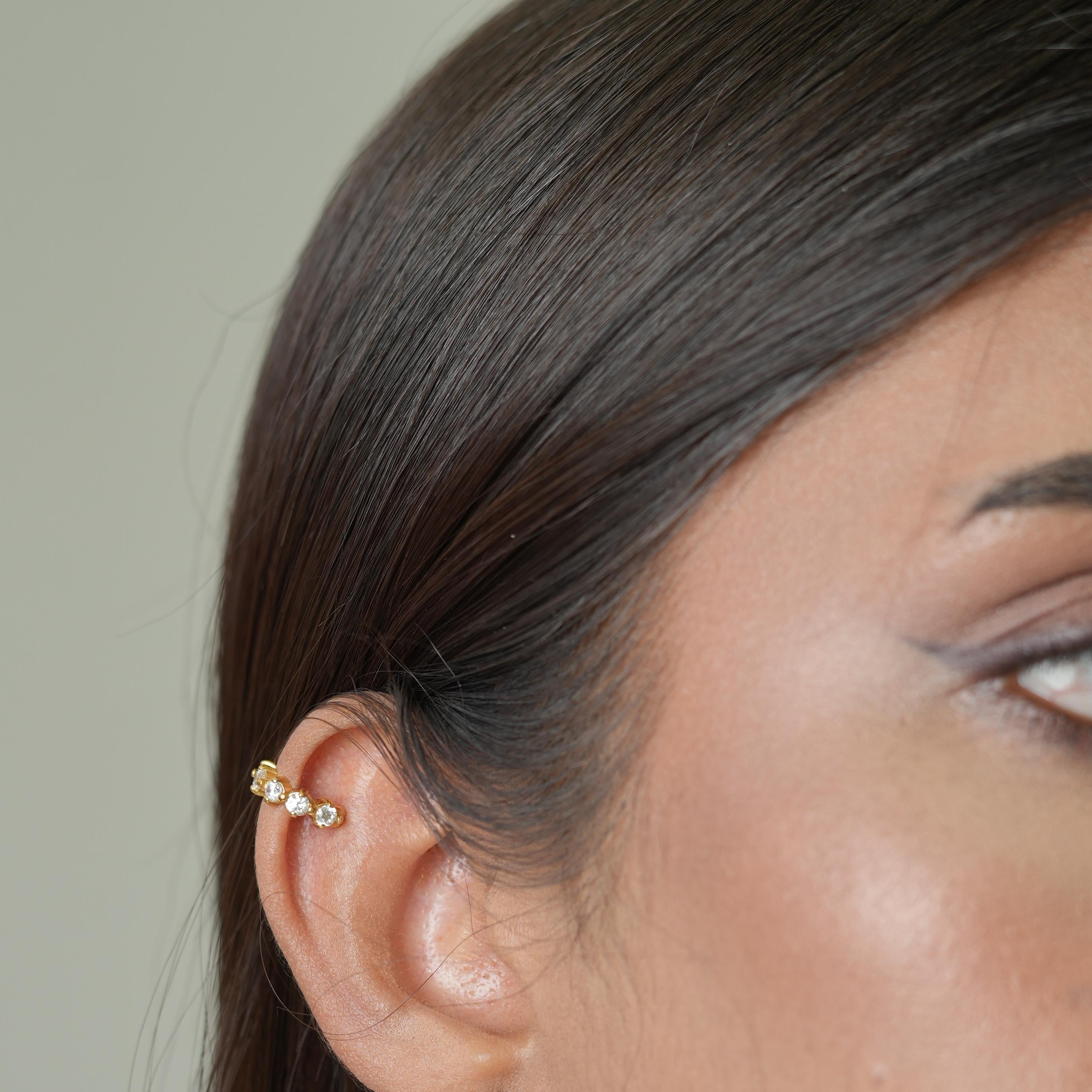 Prong-Set Crystal Gold C-Hoop Ear Cuffs