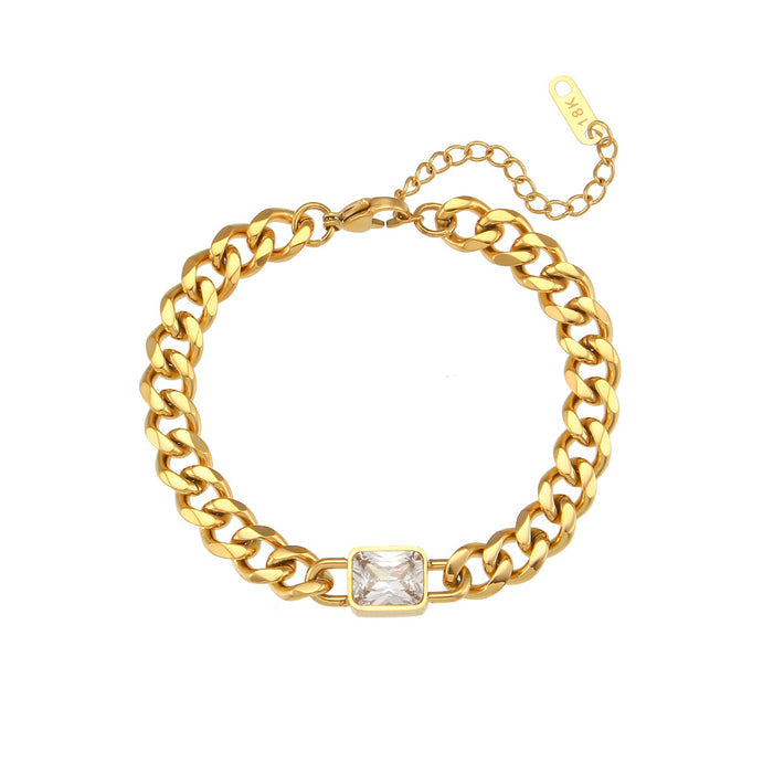 Cuban Chain Bracelet with Crystal Stone