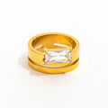 Gold Double Band Baguette Crystal Ring