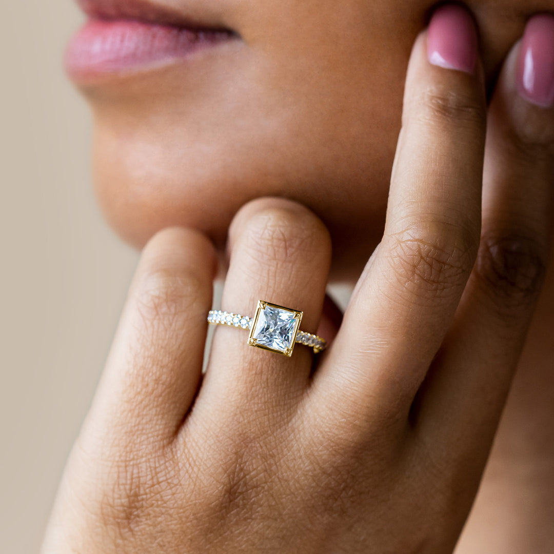 Square Bezel Pavé Solitaire Ring