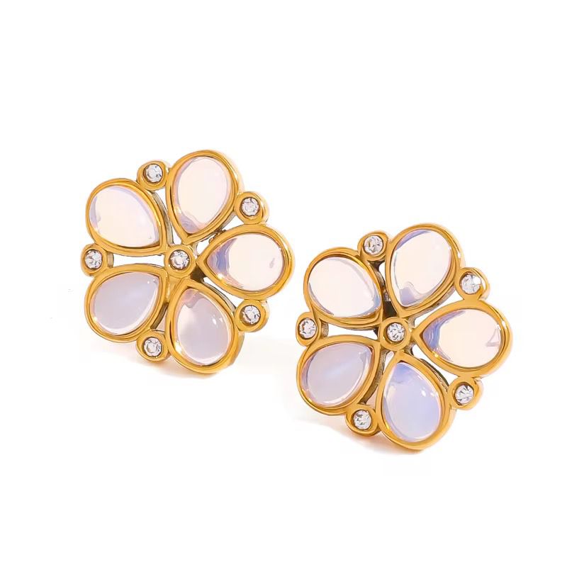 Moonstone Bloom Stud Earrings
