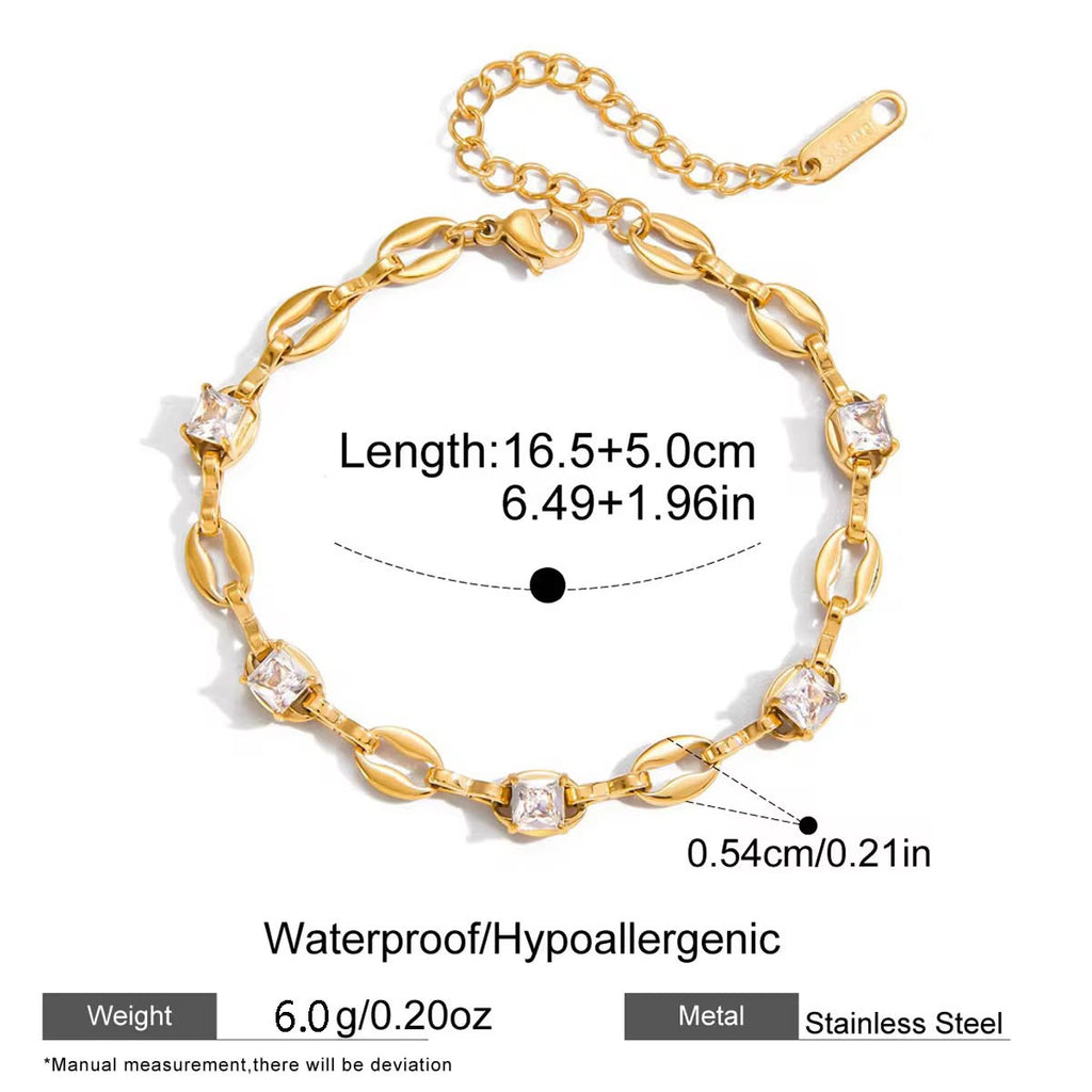 Square Crystal Mariner Chain Bracelet