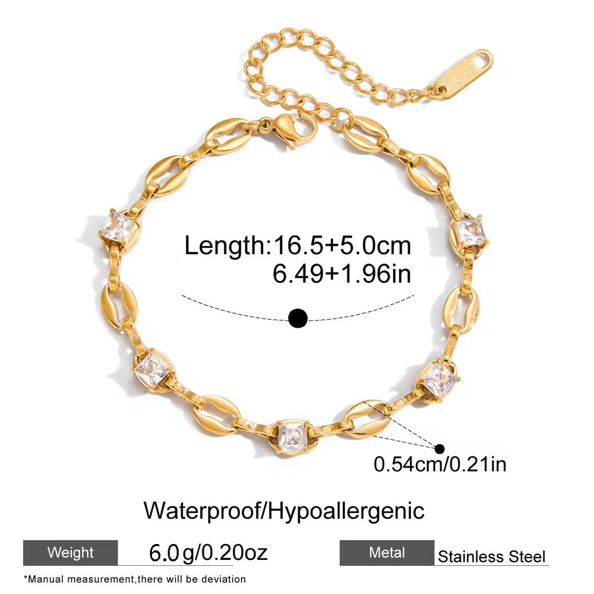 Square Crystal Mariner Chain Bracelet