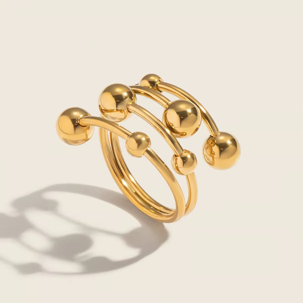 Gold Multi-Layer Ball Bead Spiral Ring