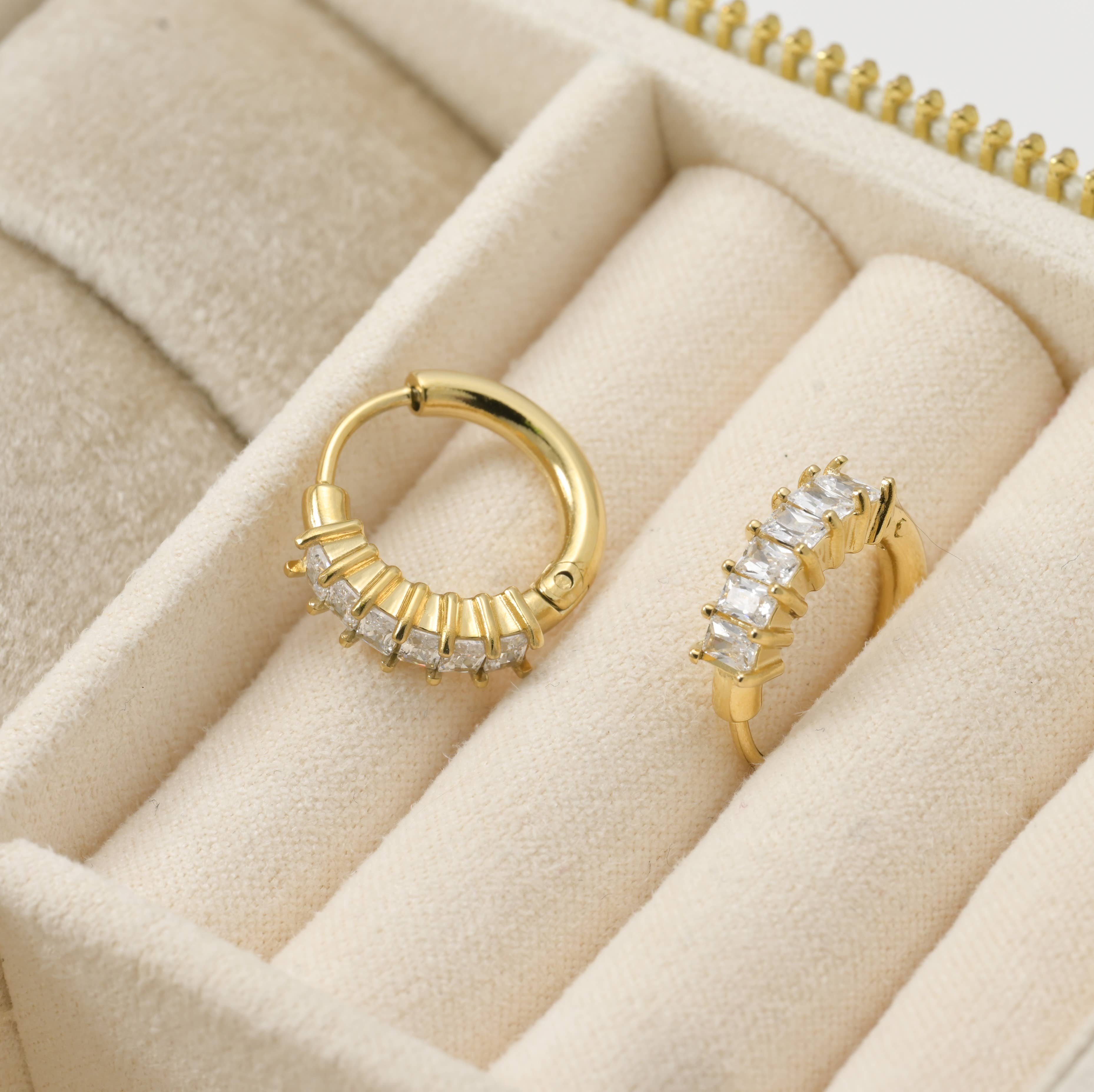 Diamond Baguette Gold Huggie Earrings