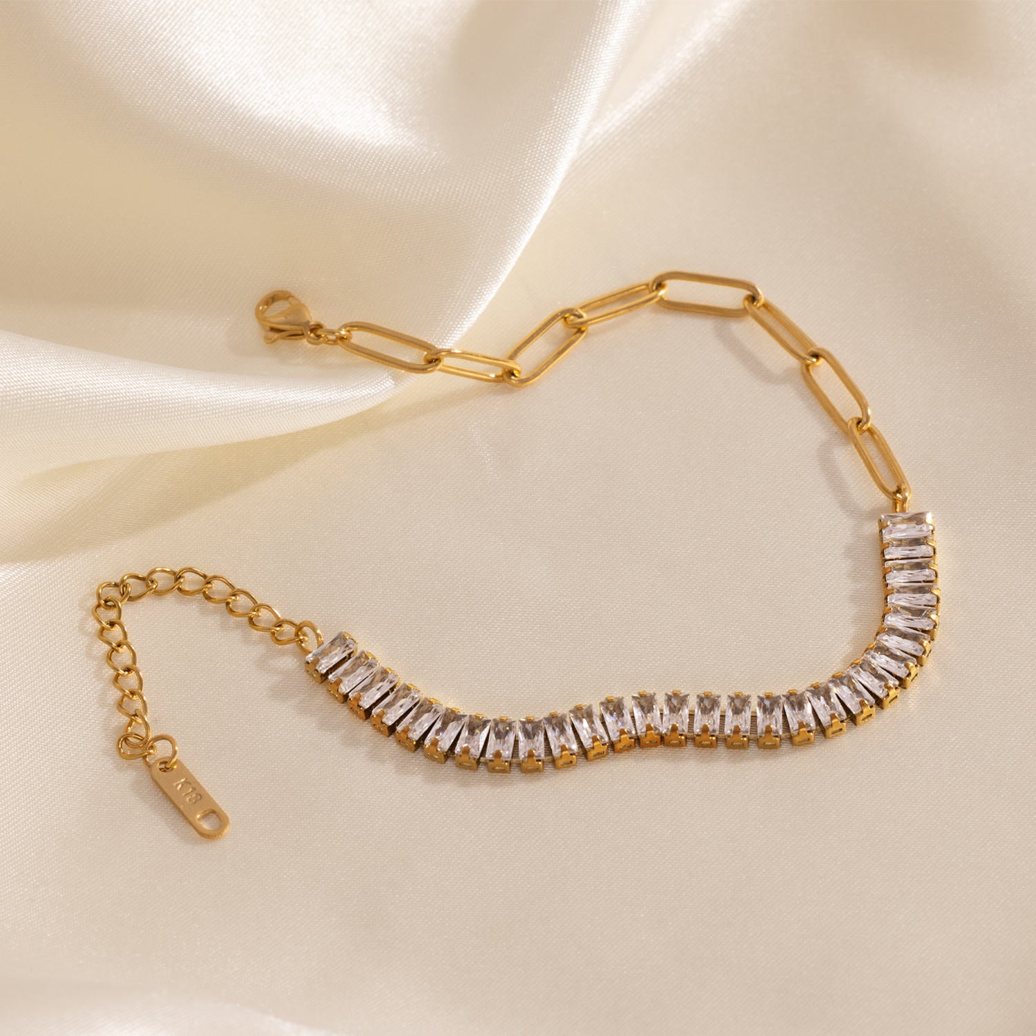 Crystal Baguette & Paperclip Chain Bracelet