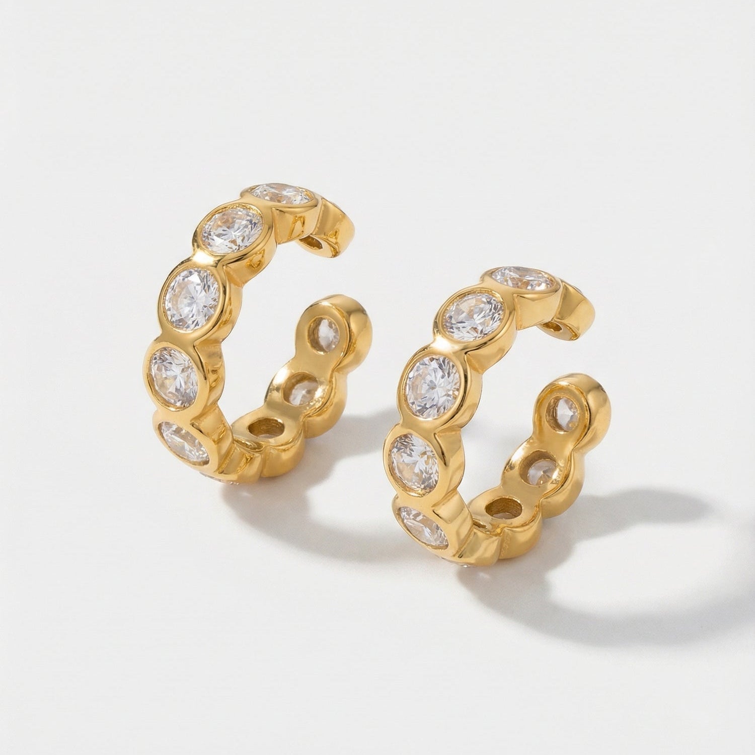 Bezel-Set Crystal Gold Huggie Hoop Ear Cuffs