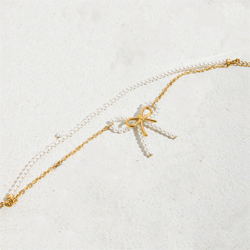 Pearl & Gold Bow Layered Bracelet