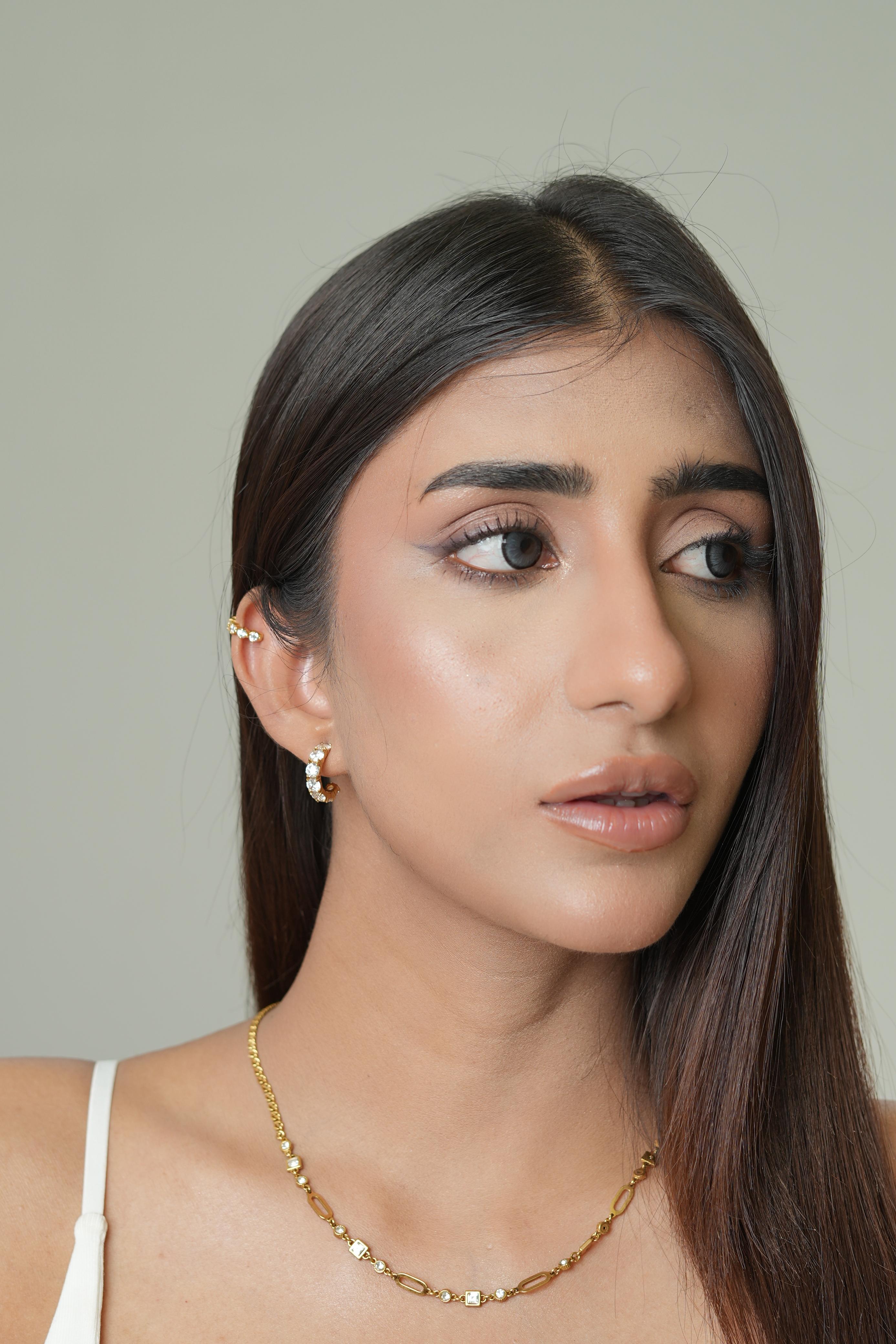 Prong-Set Crystal Gold C-Hoop Ear Cuffs