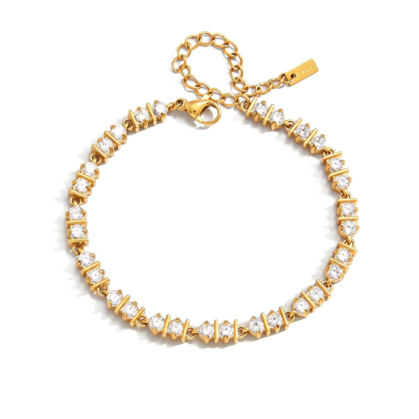 Gold Bar-Set Crystal Tennis Bracelet