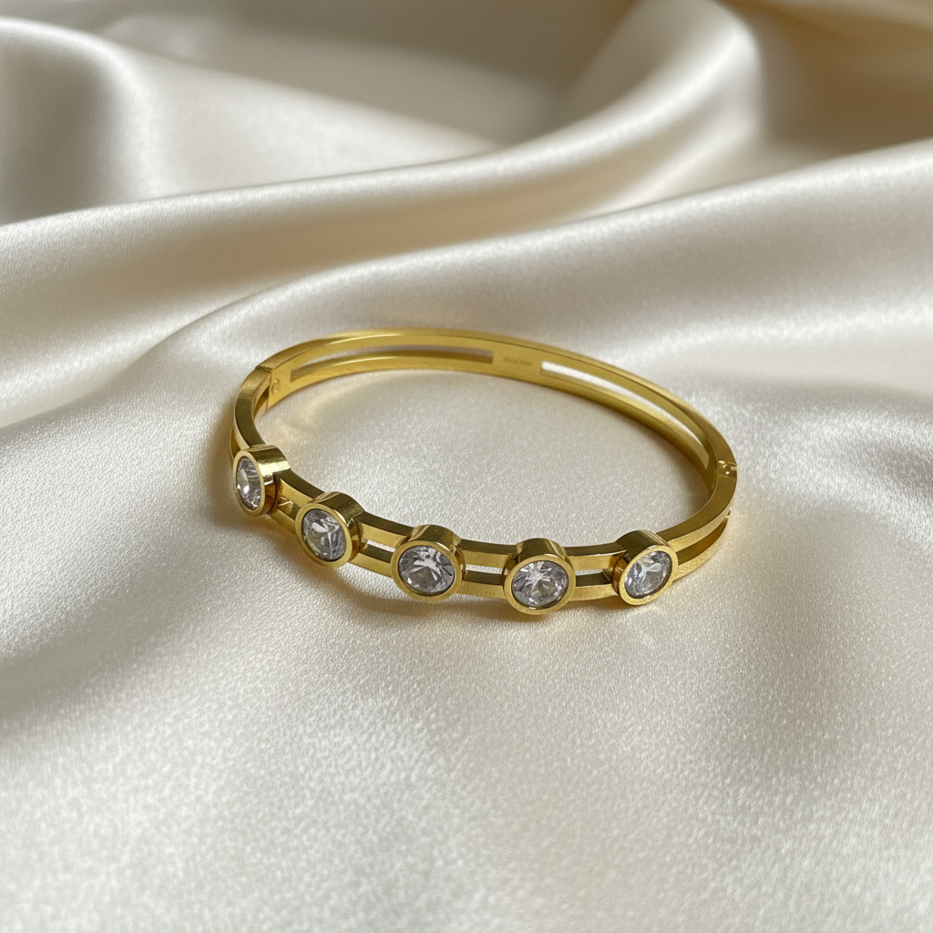Gold Bezel-Set Crystal Bangle