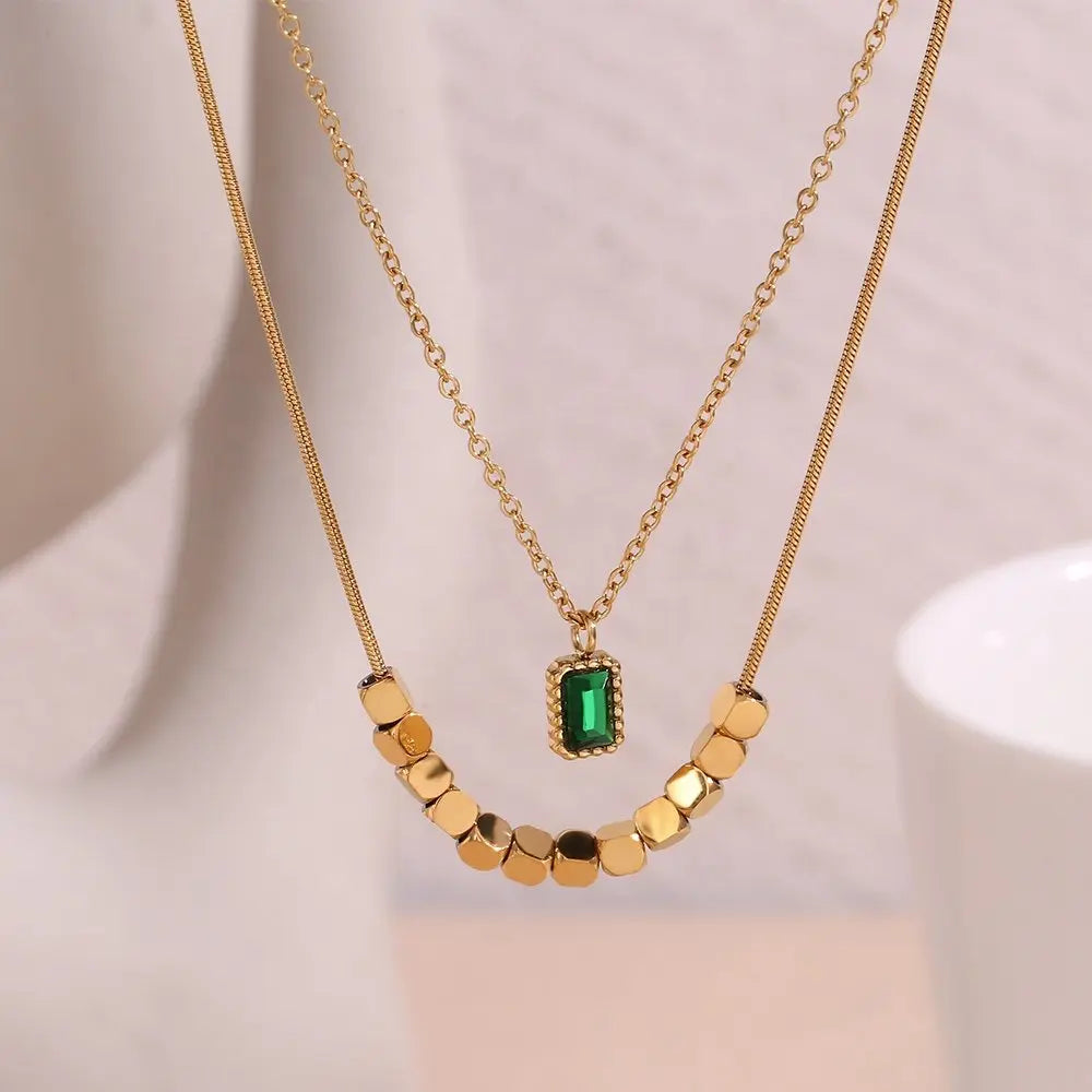 Emerald Elegance Layered Necklace