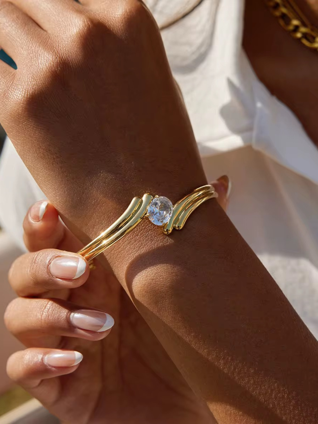 Crystal Solitaire Open Cuff Bangle