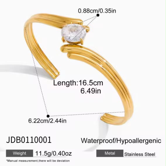 Crystal Solitaire Open Cuff Bangle