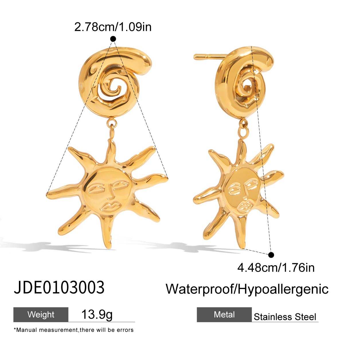 Celestial Sun Face Spiral Drop Earrings