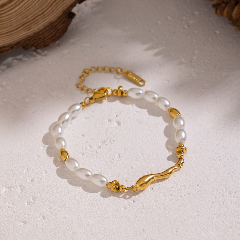 Pearl & Gold Wave Bracelet