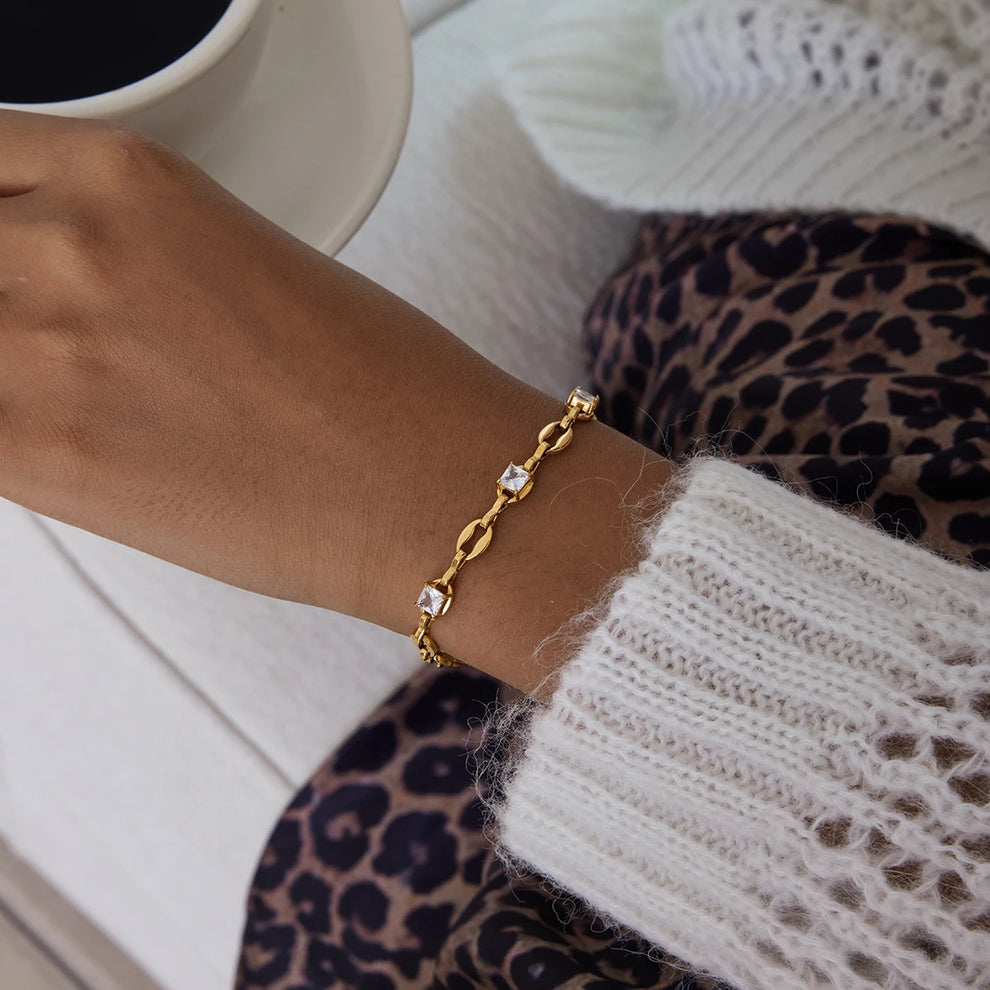 Square Crystal Mariner Chain Bracelet