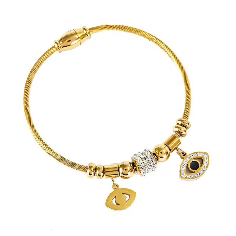 Golden Evil Eye Charm Bangle