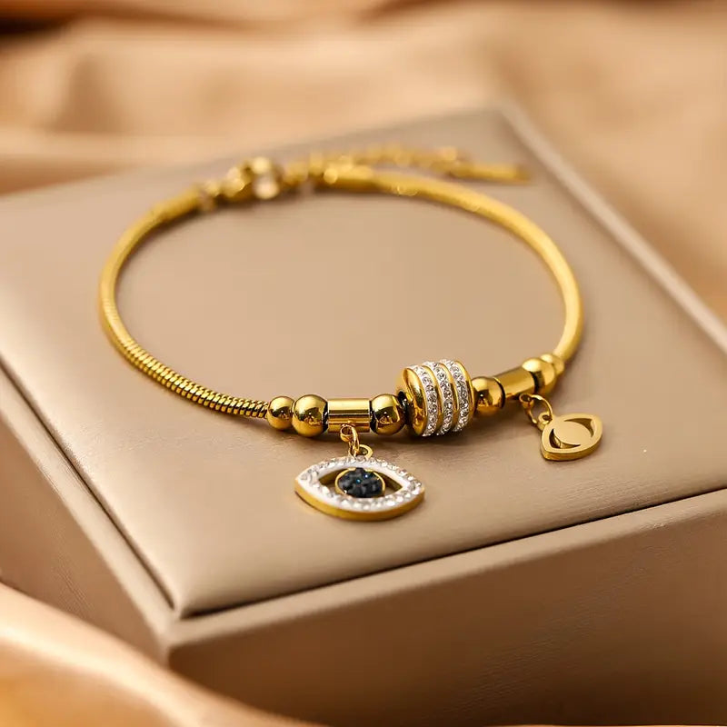 Golden Evil Eye Charm Bangle