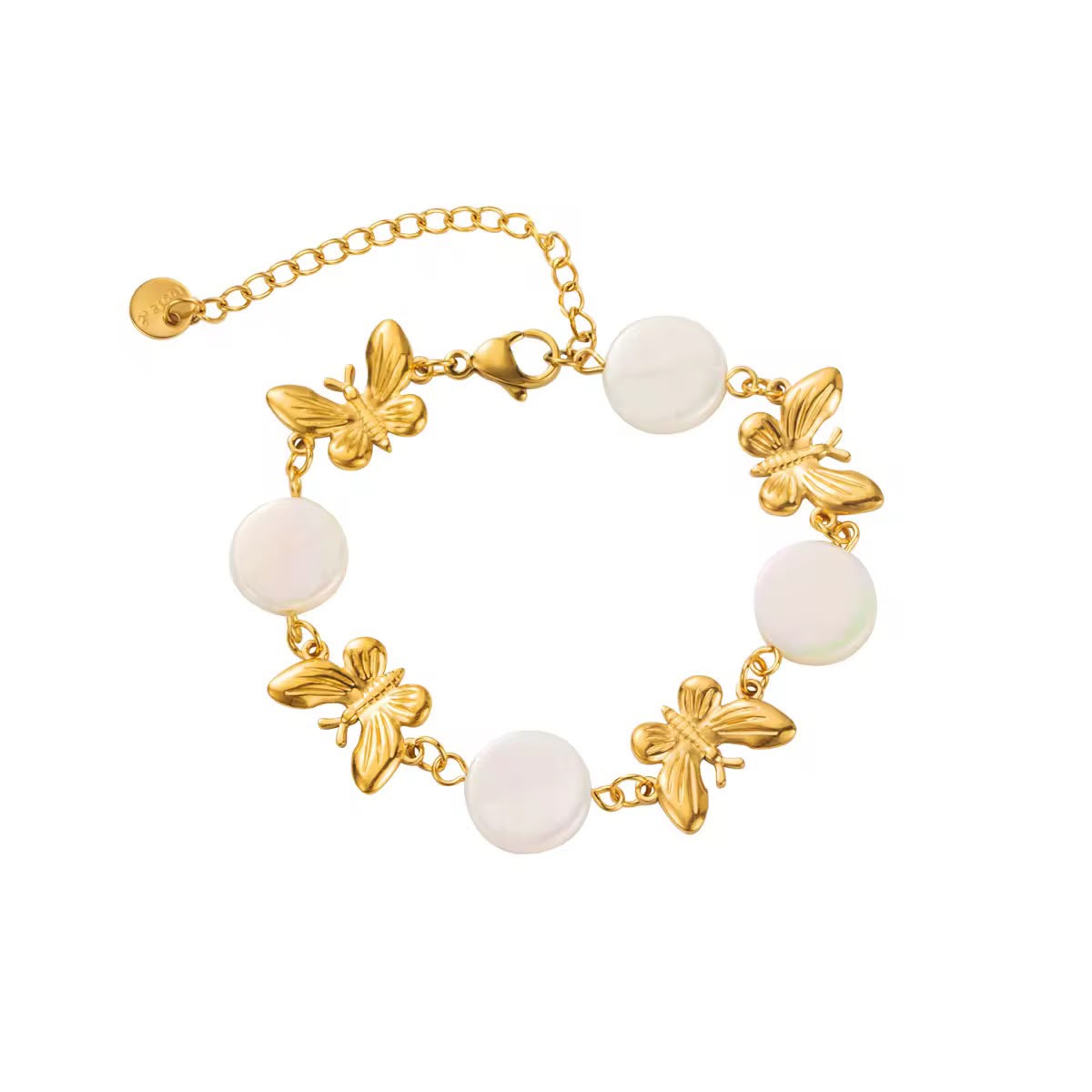 Golden Butterfly & Pearl Charm Bracelet