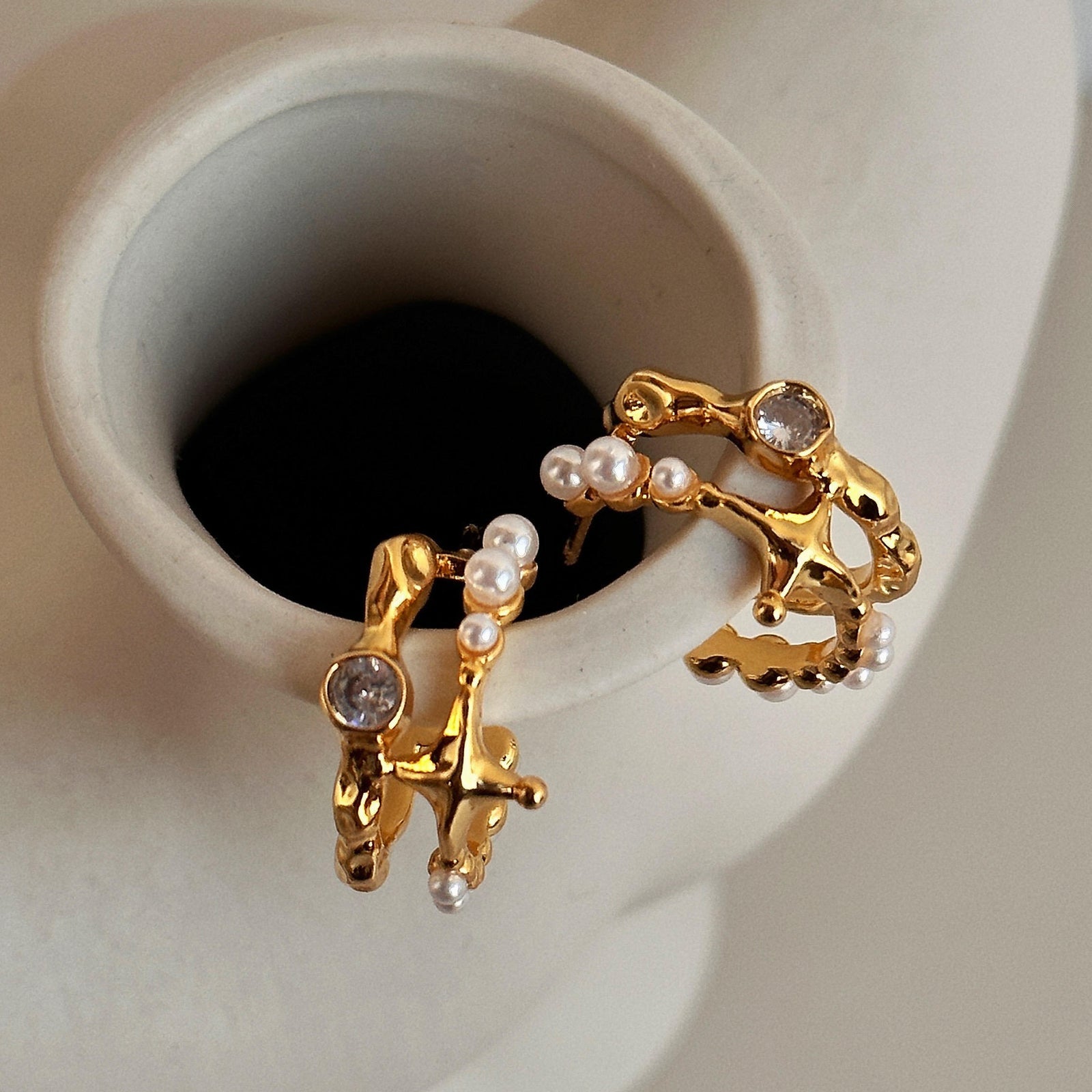 Celestial Pearl Hoop Earrings