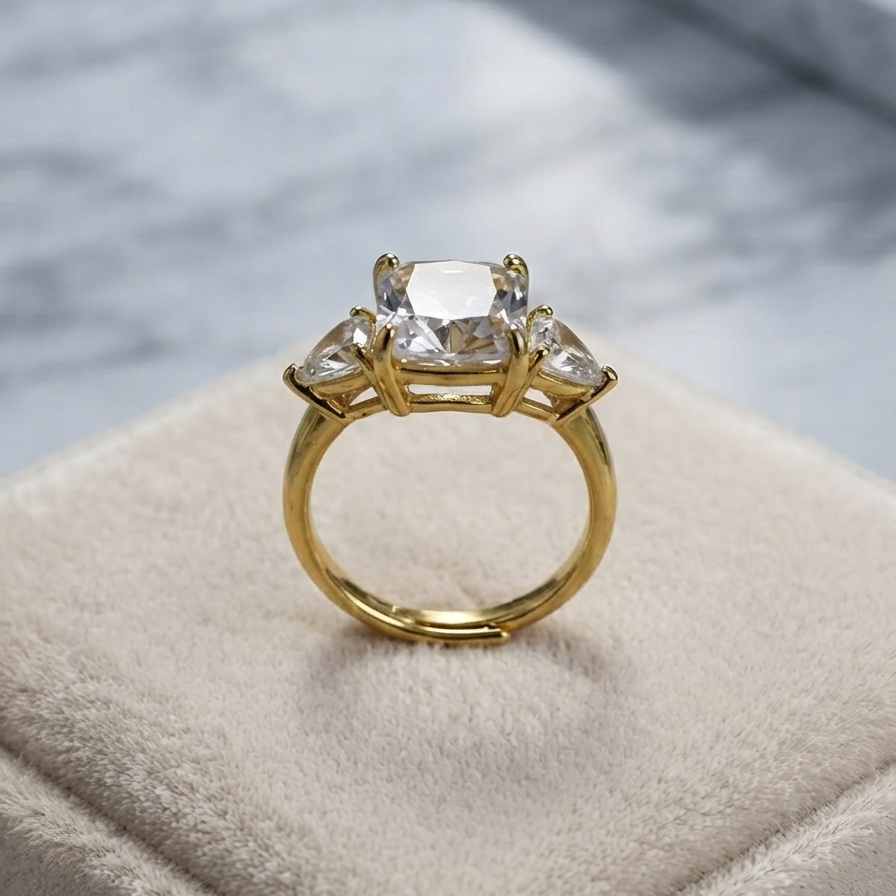 Cushion Cut Trillion Three-Stone Ring