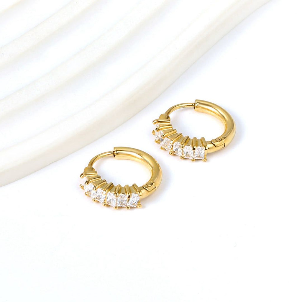 Diamond Baguette Gold Huggie Earrings