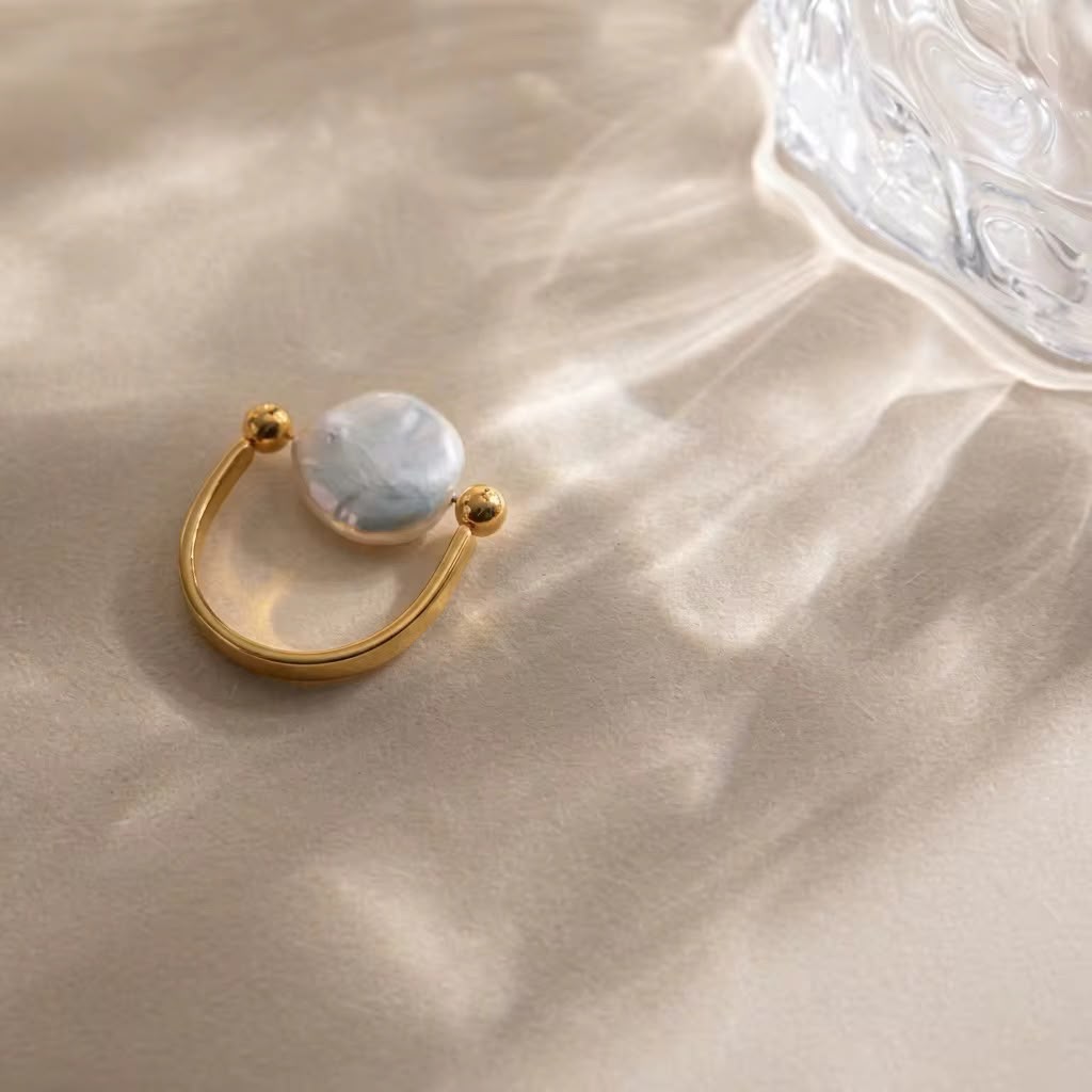 Coin Pearl Open Cuff Ring