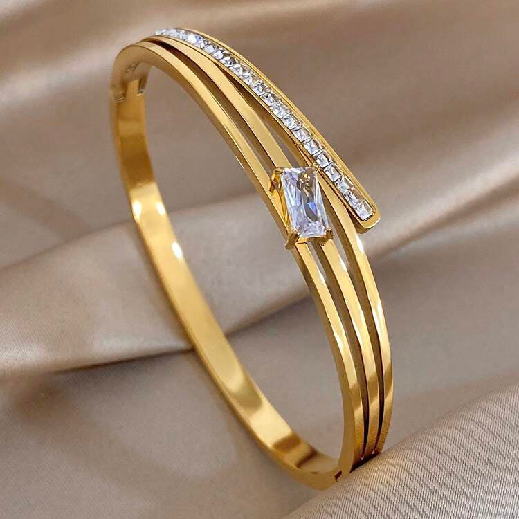 Crystal Solitaire Triple-Band Bangle