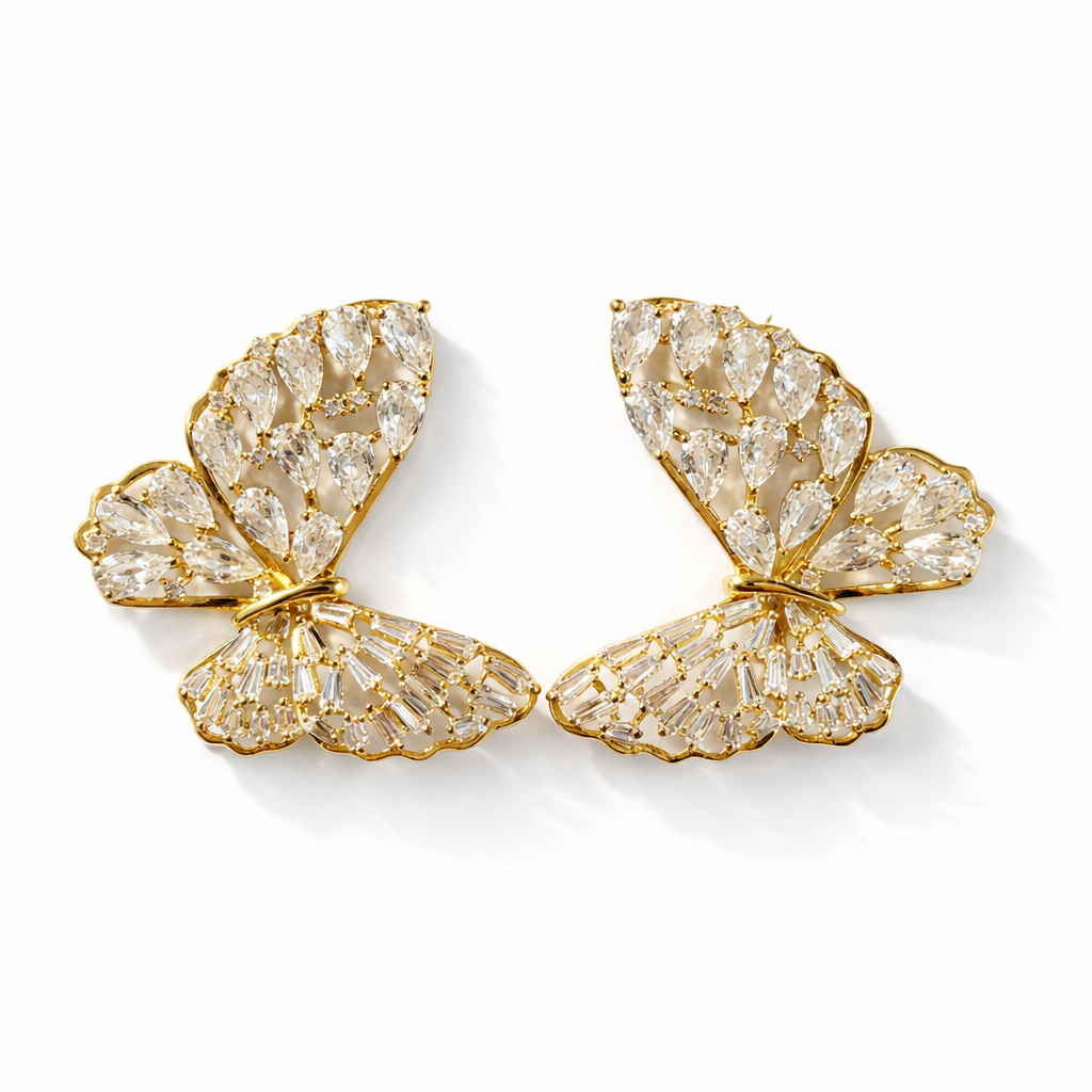 Gold-Tone Clear Crystal Butterfly Earrings