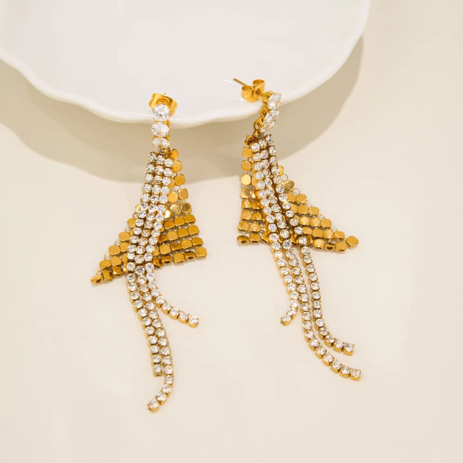 Crystal Cascade Triangle Drop Earrings