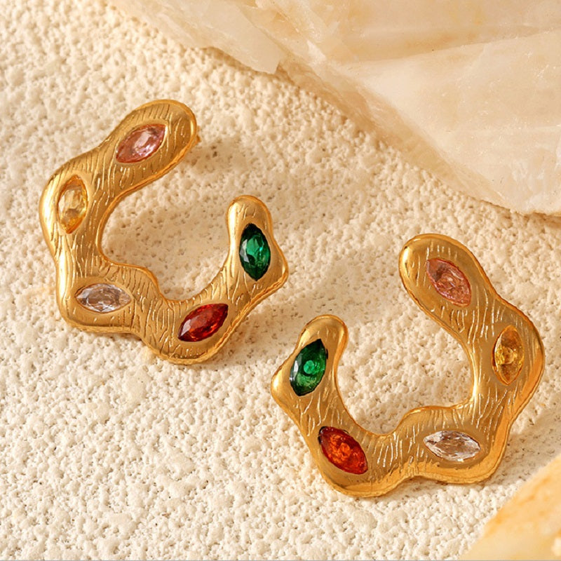 Colorful Gemstone Circular Hoop Earrings